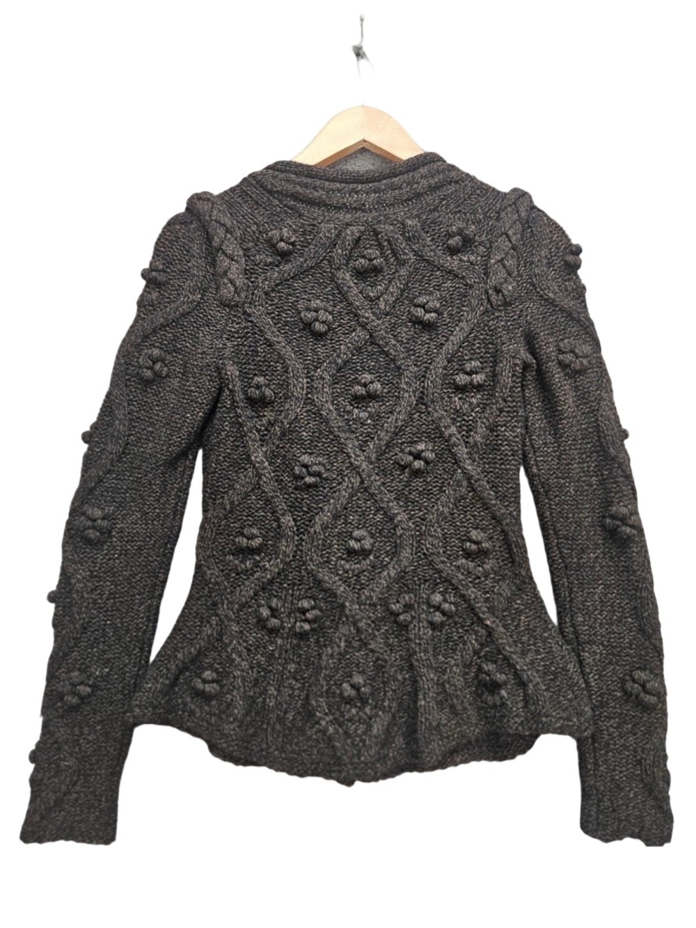 Leifsdottir Anthropologie BrownWool Tweed Cable-Knit Double-Breasted Cardigan - Picture 2 of 10